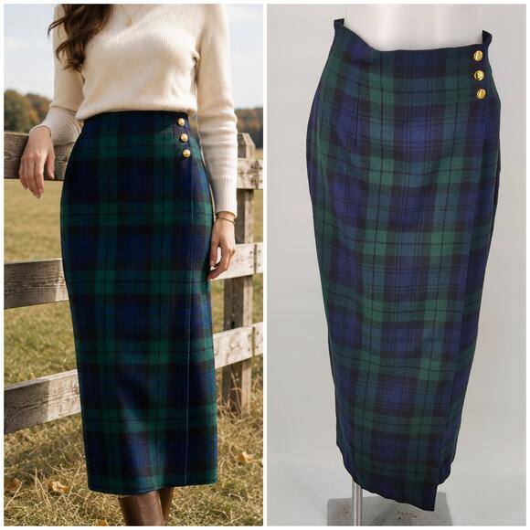 Ralph Lauren Dresses & Skirts - Vintage Lauren Ralph Lauren Blackwatch Wool Skirt USA 8 Plaid Midi Wrap